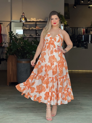 Vestido Longo Estampado Com Alça De Amarração - Vestido Longo Estampado Com  Alça De Amarração - OXIGÊNIO