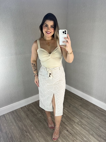 Saia midi de linho plus best sale size