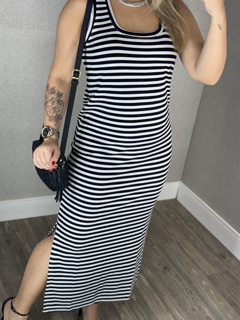 Vestido Longo Listrado Canelado Vestido Longo Listrado Canelado